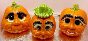 Pumpkins Anthropomorphic Ceramic Hand Painted Set Of 3